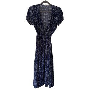 Gap Navy Blue Floral Wrap Maxi Dress Vintage Inspired Comfortable Chic Size M